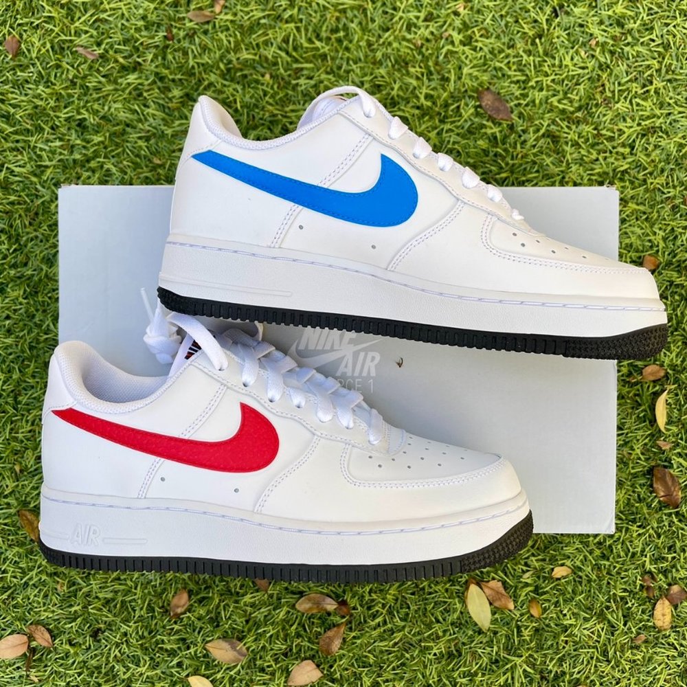Nike Air Force 1 white red blue swoosh shoes - Picture 1 of 4